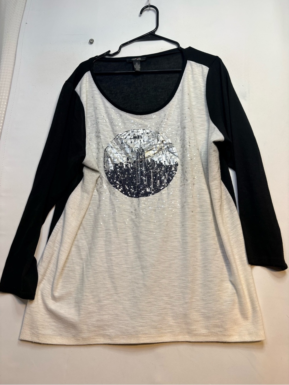 Women's Black & Cream Sequin Graphic Top Style & Co 3x